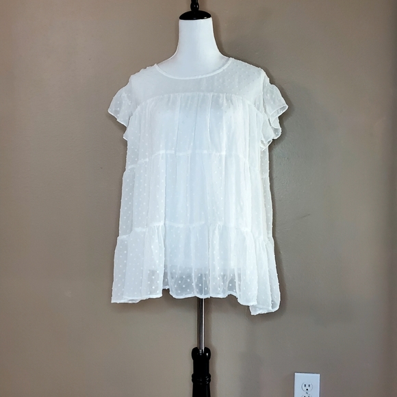 Entro White Flowy Femenine Sheer Blouse Size Large - Picture 1 of 11